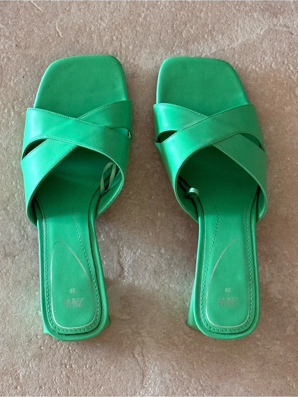 Zara- Green Cross-Strap Slide Sandals - Women's